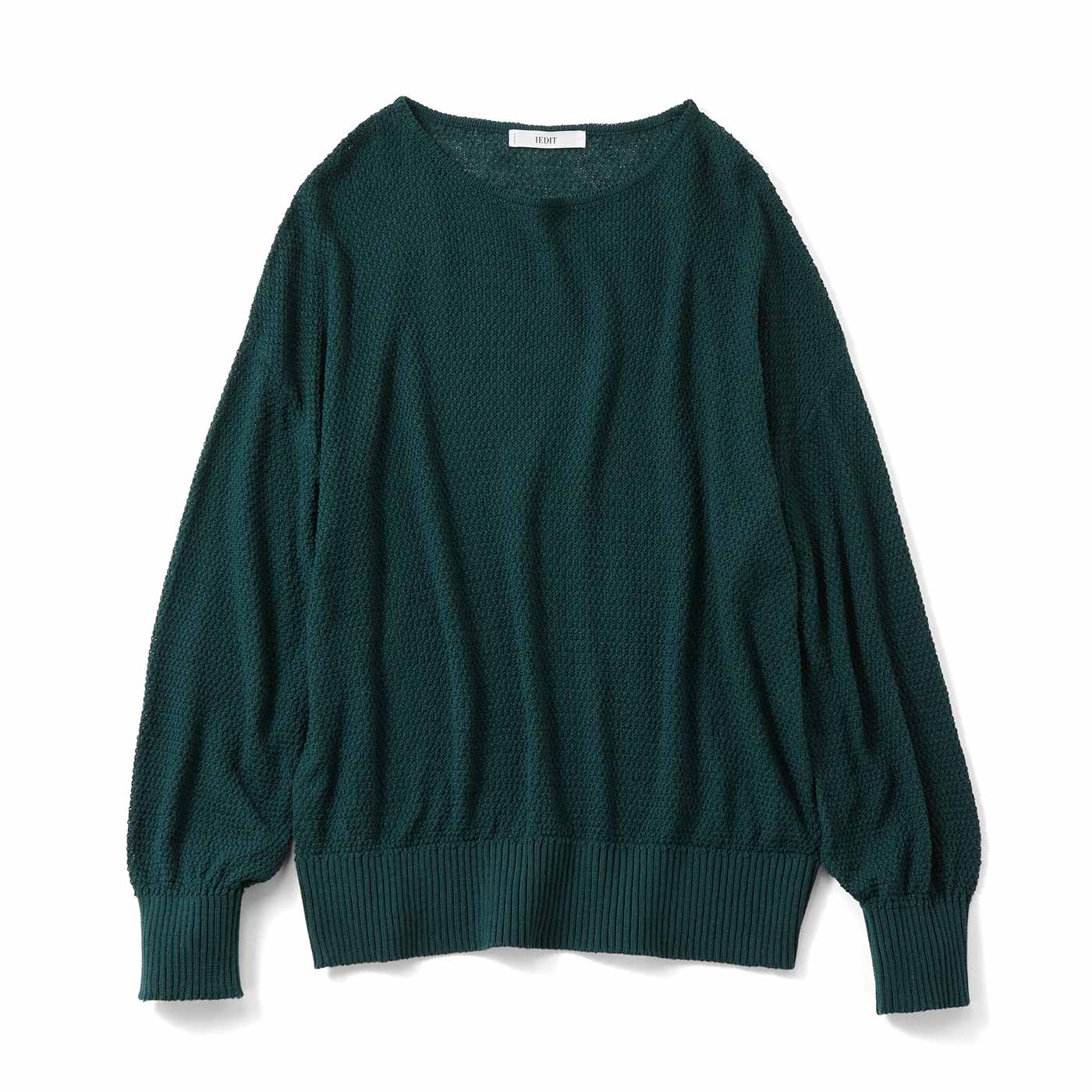 IEDIT|綿100％の上品シアーな編み地シンプル ニット セット〈グリーン〉