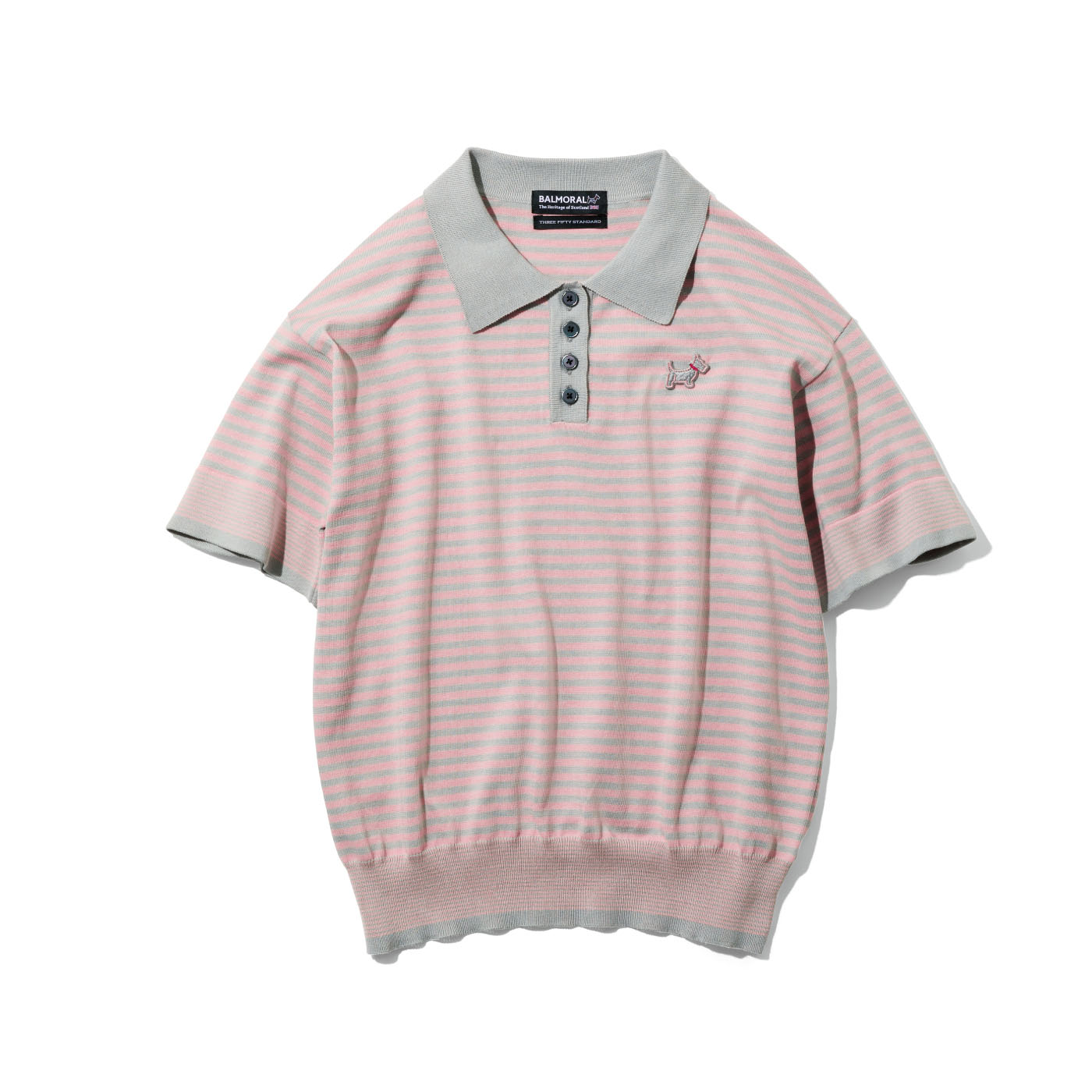 THREE FIFTY STANDARD|バルモラルと作ったニットポロ〈グレー&times;ピンク〉