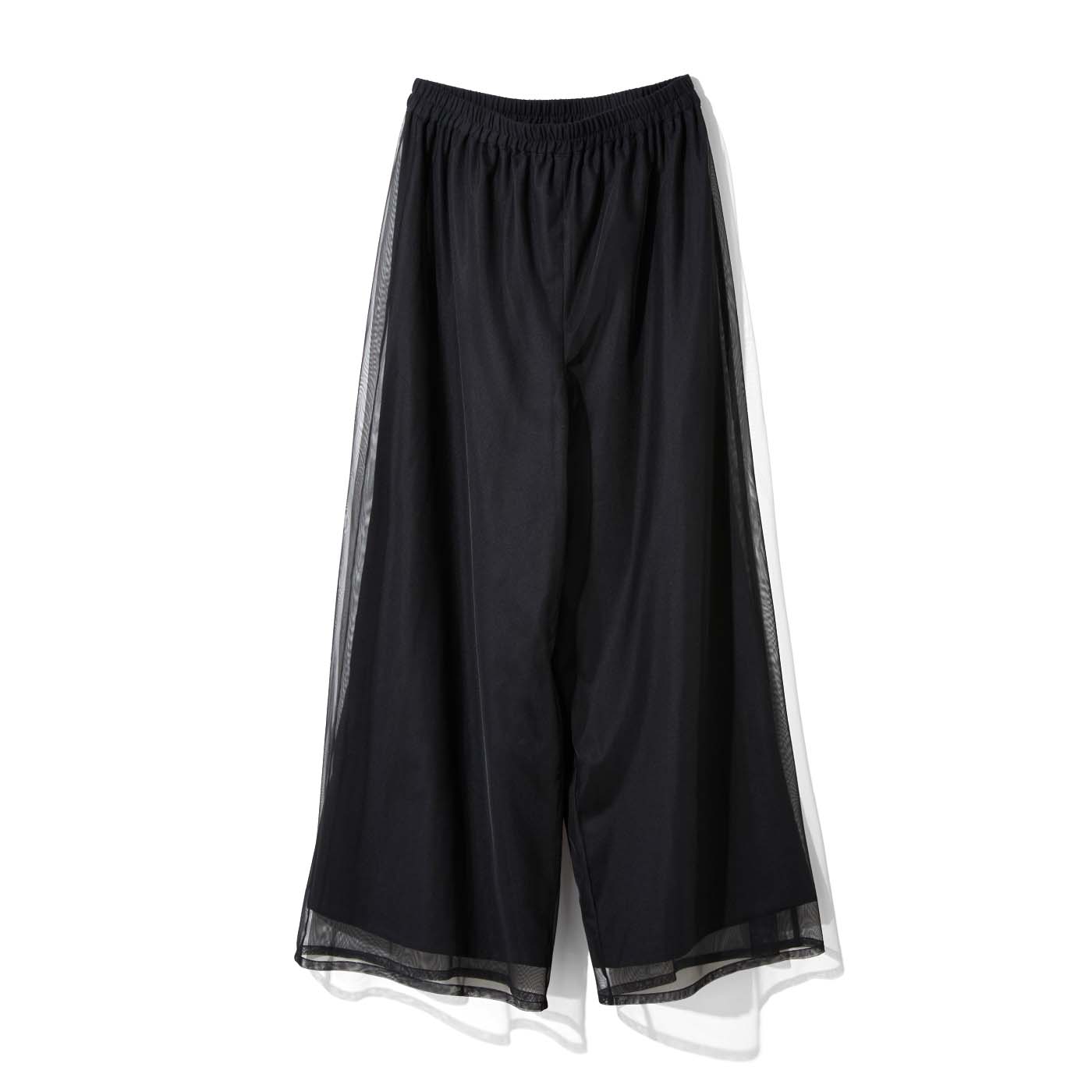 mensha!|ガーゼでドレスアップ! チュールレイヤード ワイドパンツ〈ブラック〉